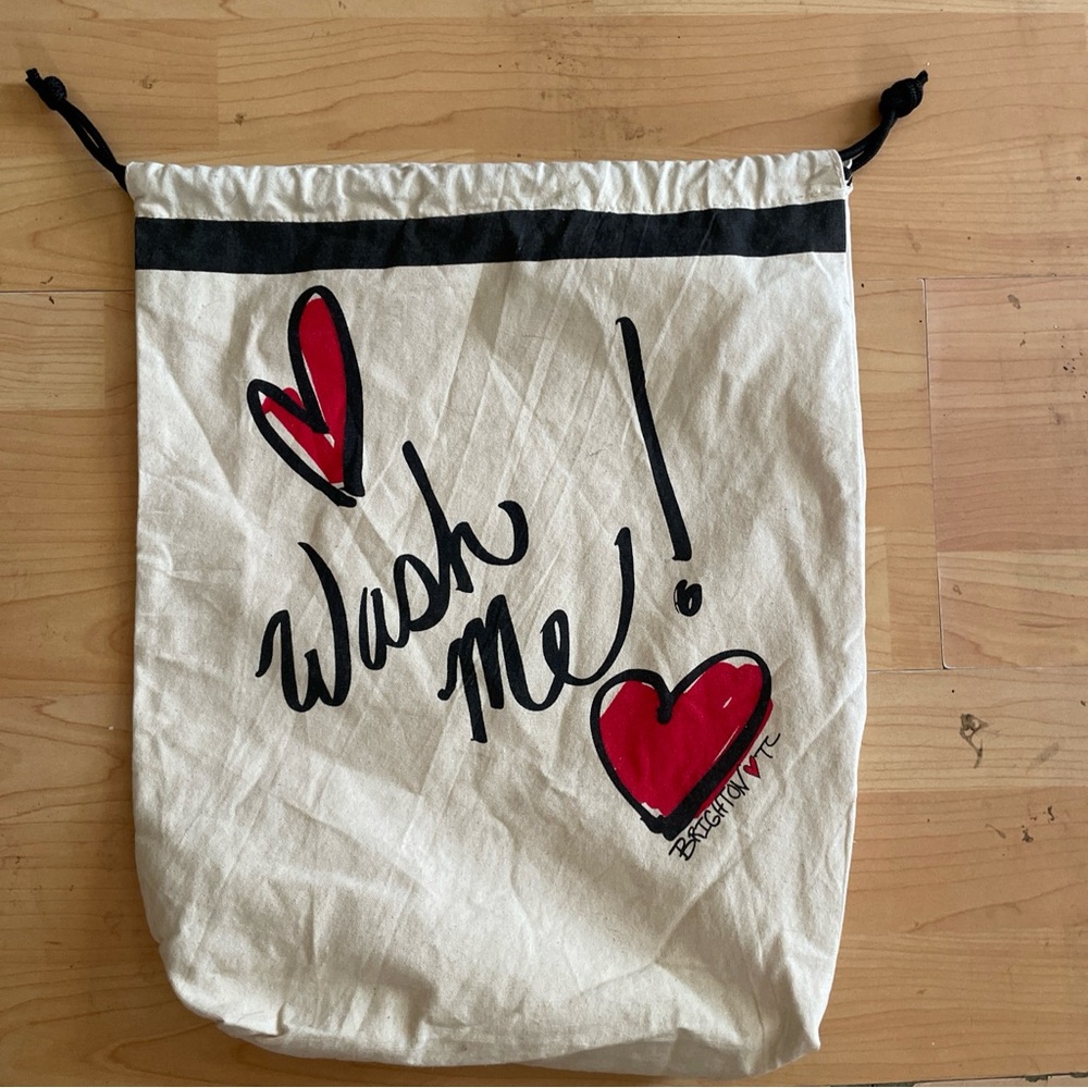BRIGHTON Wash Me Travel Laundry Bag Cotton Linen Hearts 13x16”
